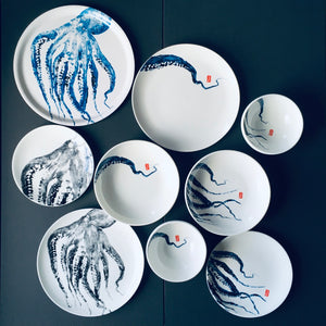 part of a wider range of blue octopus plates, bowls and homewares